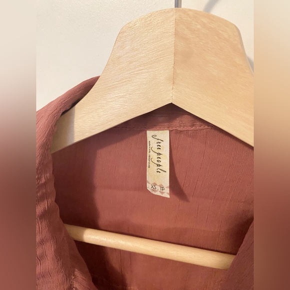 Free People Dusty Pink Chiffon Semi Sheer Button Up Blouse - Picture 2 of 3